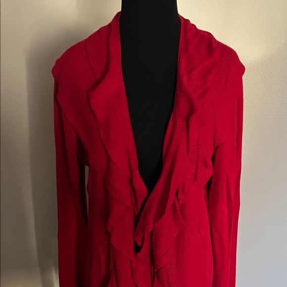 Red Elegant Ruffled Cardigan - Picture 2 of 3
